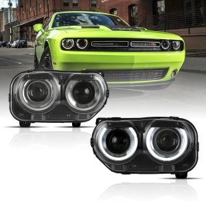 15-24 Dodge Challenger 3th Gen Facelifted Vland Dual Beam Projector HeadLights Black