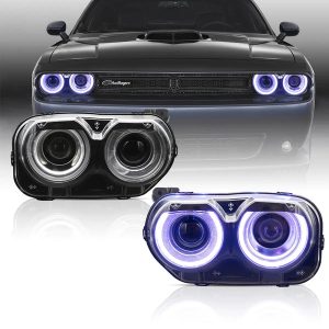 15-24 Dodge Challenger Vland RGB Dual Beam Projector Headlights Black